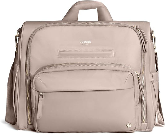 JuJuBe New Satchel Diaper Bag, Convertible Diaper Bag with Portable Changing Pad, Travel Backpack, For Carrying Baby Bottles, Baby Wipes, Diapers, Pacifiers, Snacks, Taupe, Mother's Day Gift by JuJuBe