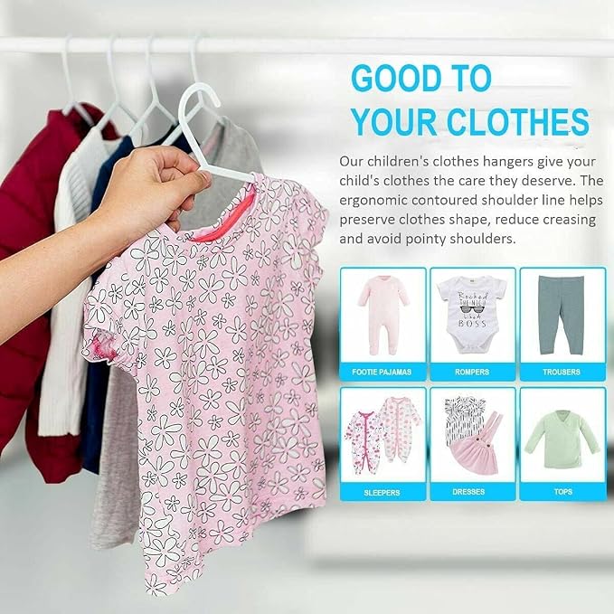 MYJ Plastic Kids Hangers for Clothes (Pack of 40) - Durable and Slim Baby Hangers - Space Saving Children's Hangers for Clothes - Infant Hangers & Kids Coat Hangers - Image 4