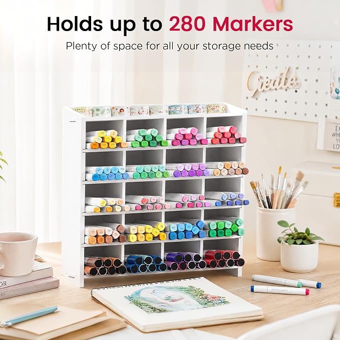 Marker Organizer, 20 Compartments Vertical Pen Storage | Holds up to 280 Markers, Pencil Holder for Home, Office, Classroom, Desk, Desktop Stationery Pencil Storage - Image 3