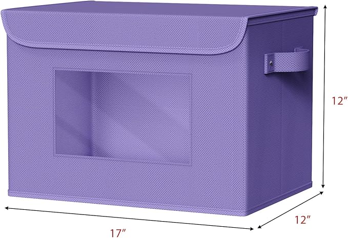Univivi Fabric Foldable Storage Bins with Lids, 4 Pack, Purple | Stackable Closet Storage Bins, Fabric Closet Organizers and Storage with Lid & Clear Window for Home, Office, Bedroom - Image 2