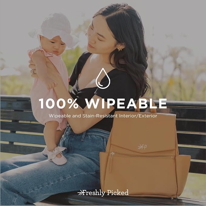 Freshly Picked Mini Diaper Bag II Backpack – Premium Vegan Leather Small Baby Bag without Changing Pad, Compact, Lightweight & Stylish for Moms On-the-Go, Butterscotch - Image 7