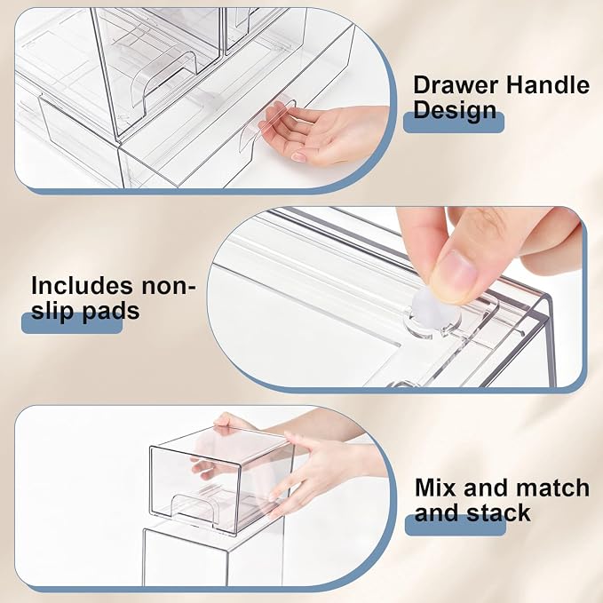 QRRICA Baby Bottle Organizer for Countertop, 5-Piece Stackable Clear Acrylic Storage with Non-Slip Pads & Handles – Large Capacity for Kitchen, Pantry, Bathroom, Vanity, Cabinet - Image 5