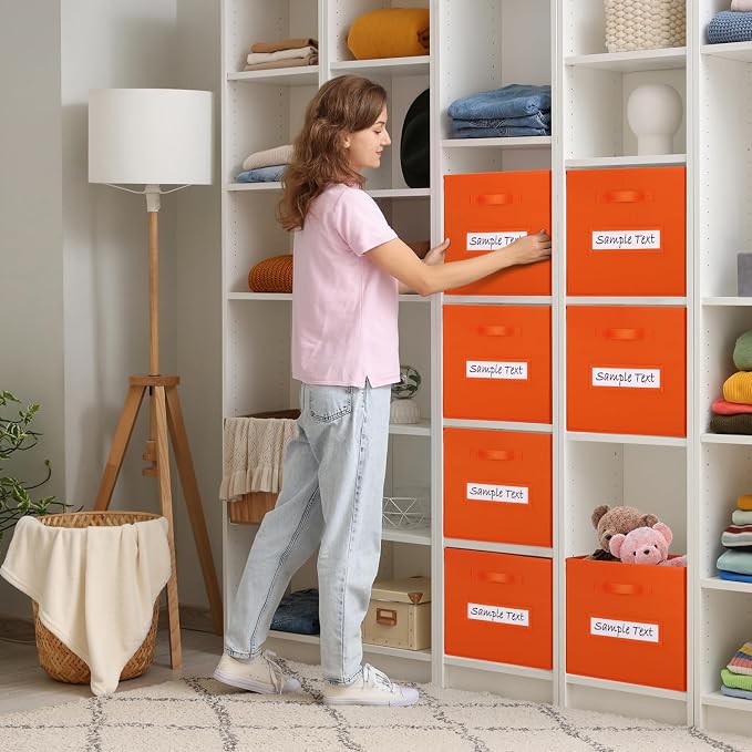 13x13 storage cube bins (Set of 10) Foldable Fabric storage cubes with 10 Labels Window Cards & a Pen,13 inch cube storage bins,Closet Organizers for Shelves,Cubby Organizer Boxes,Orange - Image 5
