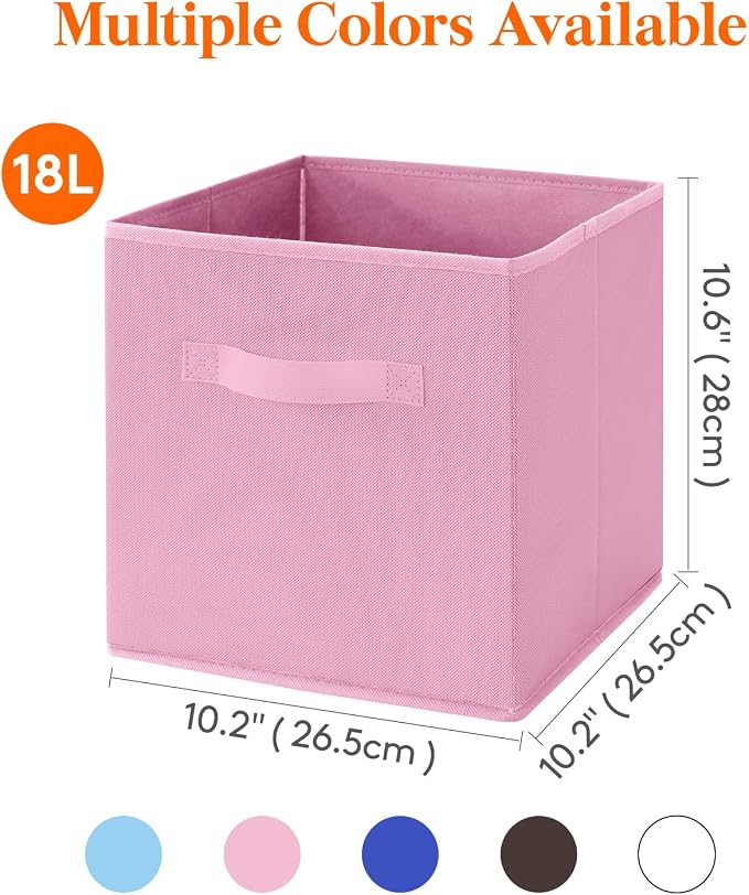 Lifewit Storage Cubes, 11 Inch Organizer Bins, 18L Pink, 6 Packs | Foldable Decorative Fabric Storage Baskets for Organizing Home Organizers with Handles for Shelves, Closet - Image 2