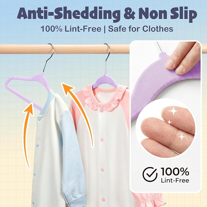 HOUSE DAY 11 Inch Velvet Baby Hangers, Premium Kids Hangers Lt-Purple 50 PC | Durable Non Slip Baby Felt Hanger for Children/ Infant/ Toddler Closet, Ideal Small Hanger for Clothing Storage Everyday Use - Image 4