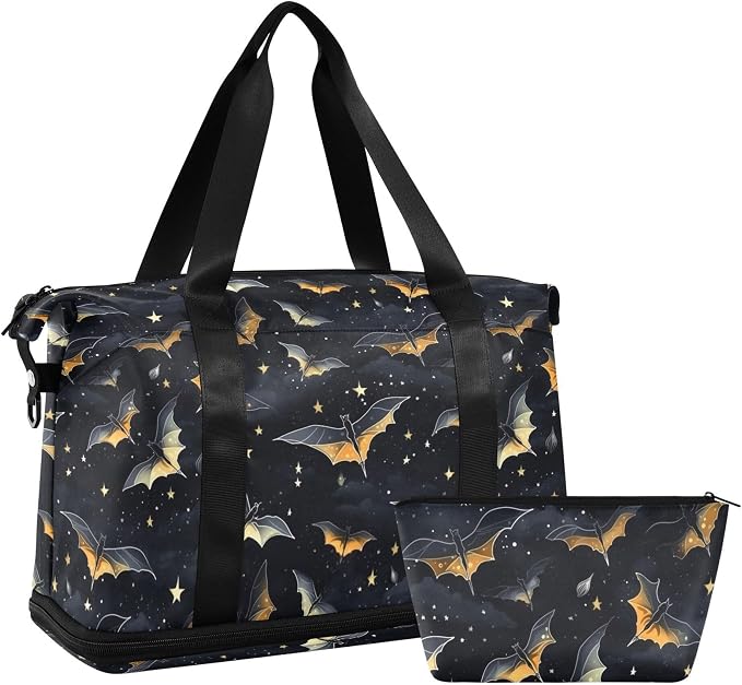 Travel Duffel Tote Bag Gothic Skull Bat Sports Duffel Bag with Wet Pocket Weekender Overnight Bag for Women Men Gym Bag, Carry On Bag Hospital Bag for Labor and Delivery - Image 7