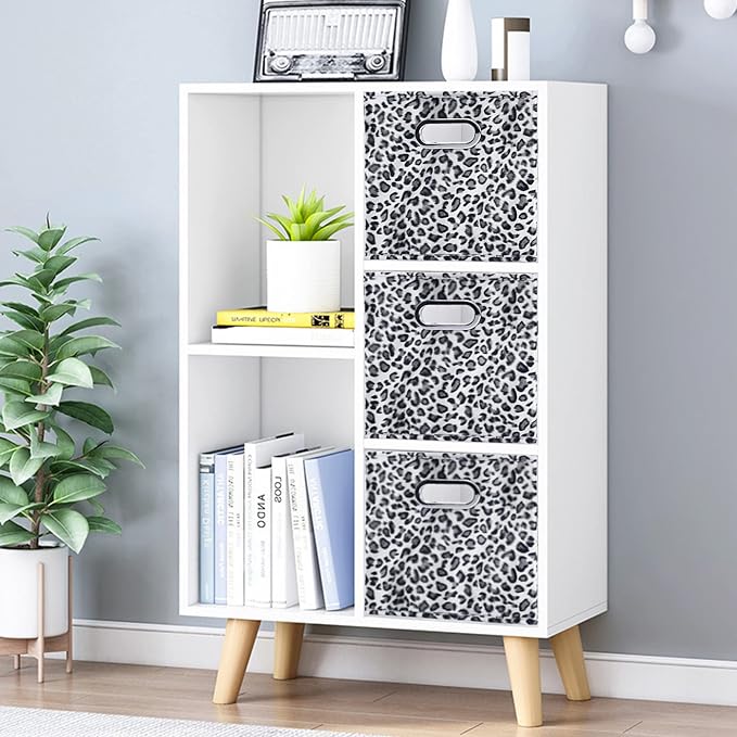ANMINY Leopard Cheetah Print Storage Cubes Bins, Velvet, Gray, 13Inch 4PCS | Collapsible & Washable, PP Board Frame, Built-in Metal Handles, Animal Themed Fabric Cubes Baskets for Closet Shelves Decor - Image 2
