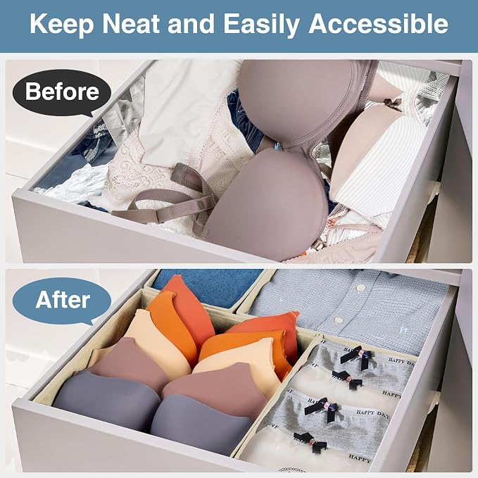 Drawer Organizer Clothes, 24 Pack Underwear Drawer Organizers, Foldable Closet Organizers and Storage Dresser Drawer Dividers Clothing Organizer for Clothes, Socks, Scarves, Bra, Ties (Beige) - Image 2