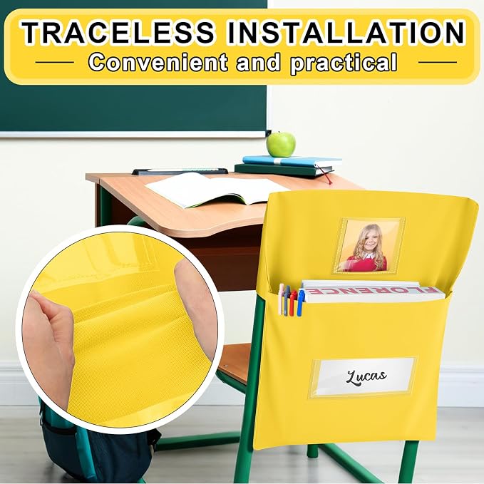 Yeyeplum 24 Pcs Chair Pockets for Classroom Chairback Pocket Chart 14 x 18 Inch Desk Organizer Pocket Chair Bag for Seat Kindergarten School Classroom(Bright,Novel) - Image 4
