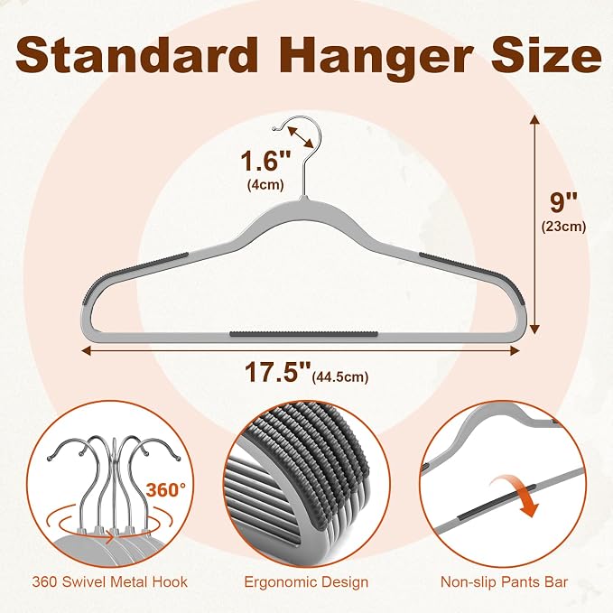 HOUSE DAY Non Slip Plastic Clothes Hangers 30 Pack with Rubber Pads, Grey | Space-Saving 0.2-Inch Slim Design; Heavy-Duty and 360° Swivel Hooks Keep Shirts, Coats, Suit, Blouse and Pants Organized - Image 7