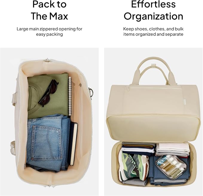 Travel Duffle Bag for Women, 40L Weekender Bags Airline Approved Carry On with Shoe Compartment & Waterproof Wet Pocket, Durable Nylon Weekender Overnight Bag for Travel, Gym, Business Trip, Beige - Image 4