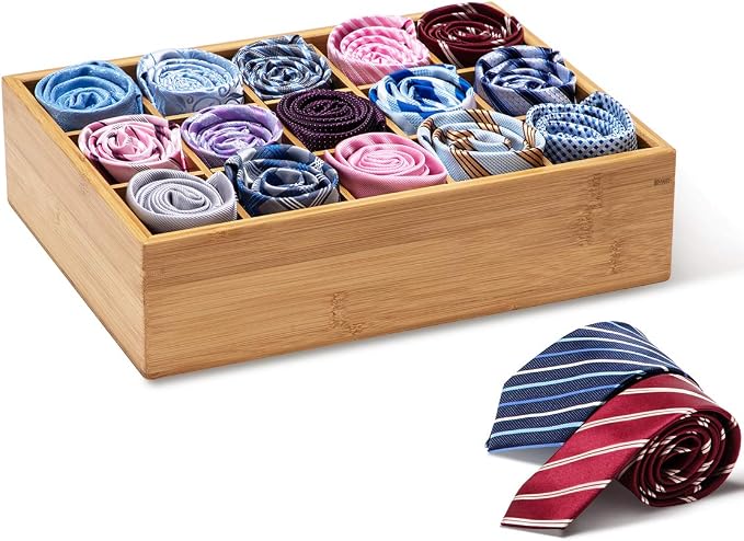 GOBAM Bamboo Closet Drawer Divider - Storage Organizer with 15 Compartments, Drawer Organizer, Storage Box for Belts, Ties, Bras, Briefs, Socks & Jewelry - Natural by GOBAM