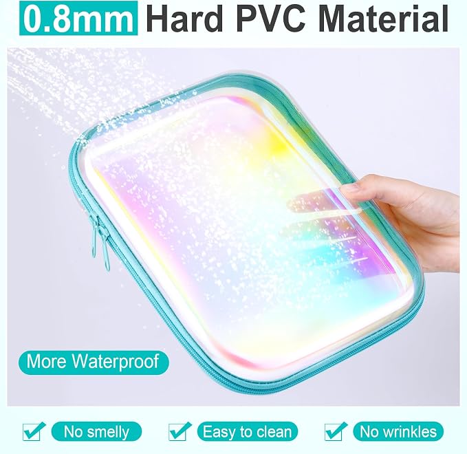 Sanwuta 6 Clear Hard Zipper Case,Holographic,9.84 X 7.87 X 2 Inch | Pencil Case Pouches ,Makeup Bag,Plastic Toiletry Diaper Bag ,Travel Toy Storage,Waterproof Organizer Bins - Image 4