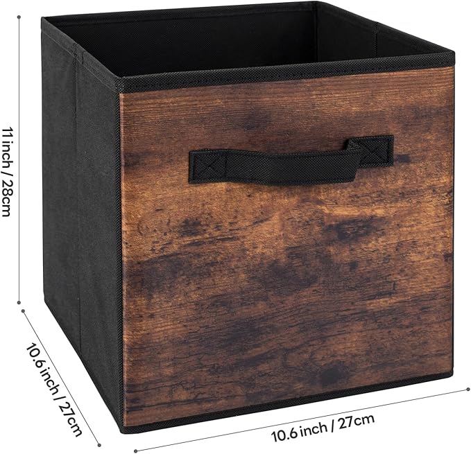 EWES 11 Inch Fabric Storage Cubes, 6 Pack Foldable Storage Bins with Handle, Storage Baskets Box for Shelves, Closet, Organizer, Brown Black - Image 2