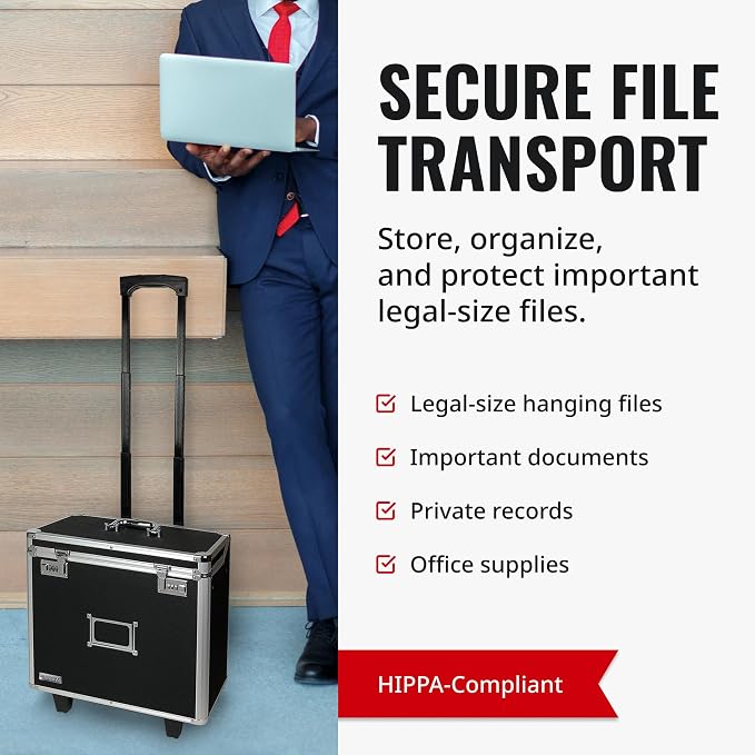Vaultz Locking Mobile Business Case, Legal Size, Black, 14.5 x 13.5 In | Key lock securely closes case for documents on the go, legal-size interior fits letter and legal paperwork, durable case - Image 4