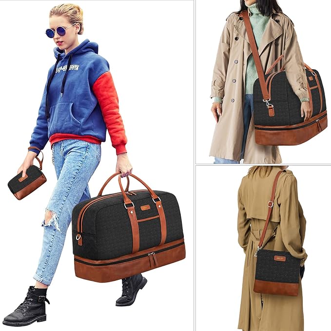 Weekender Bag for Women, Large Overnight Bag Canvas Travel Duffel Bag Carry On Tote with Shoe Compartment 21" 3Pcs Set - Image 6