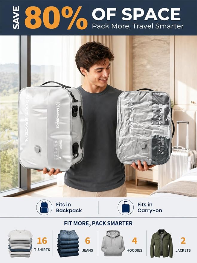Vacuum Seal Bags for Travel with Pump, 24L Waterproof Packing Cube Compression Bag for Carry On Suitcase & Backpack - Image 2