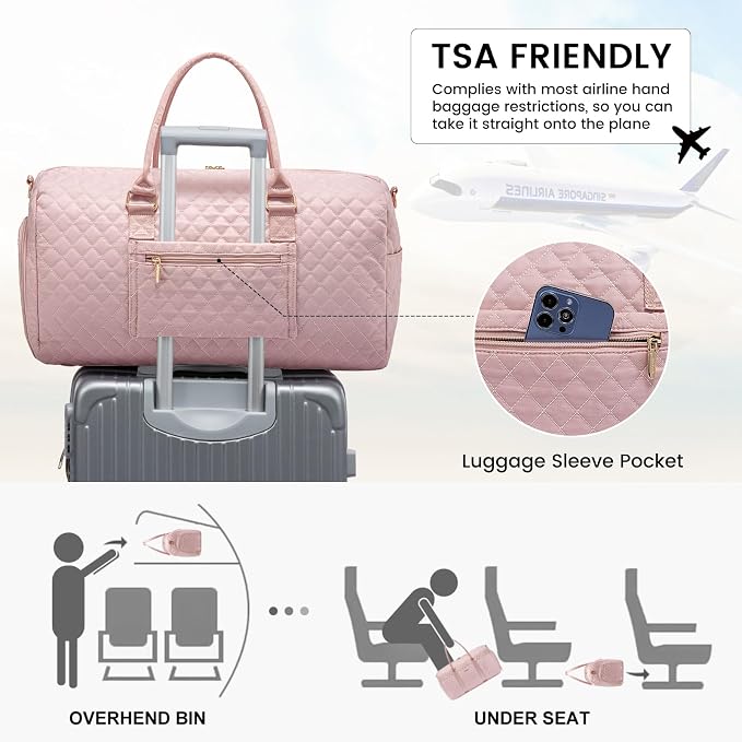 LOVEVOOK Travel Duffle Bag, Weekender Bags for Women with Shoe Compartment, Quilted Carry on Overnight Bag with Toiletry Bag, Hospital Bags for Labor and Delivery, Gym Duffel Bag with Wet Pocket - Image 4