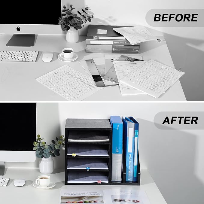 Wood Desktop File Holder Organizer Mail Sorter for File Folders, Mails, Envelopes, Mailing Supplies or Magazines, Black - Image 5