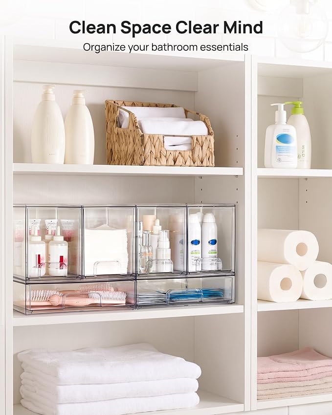 Vtopmart Clear Stackable Storage Drawers Set of 3, Plastic Organizer Bins | Multi-purpose Boxes for Baby Bottle Storage, Ideal for Kichen, Vanity, Bathroom, Undersink, Cabinet, Pantry Organization - Image 6