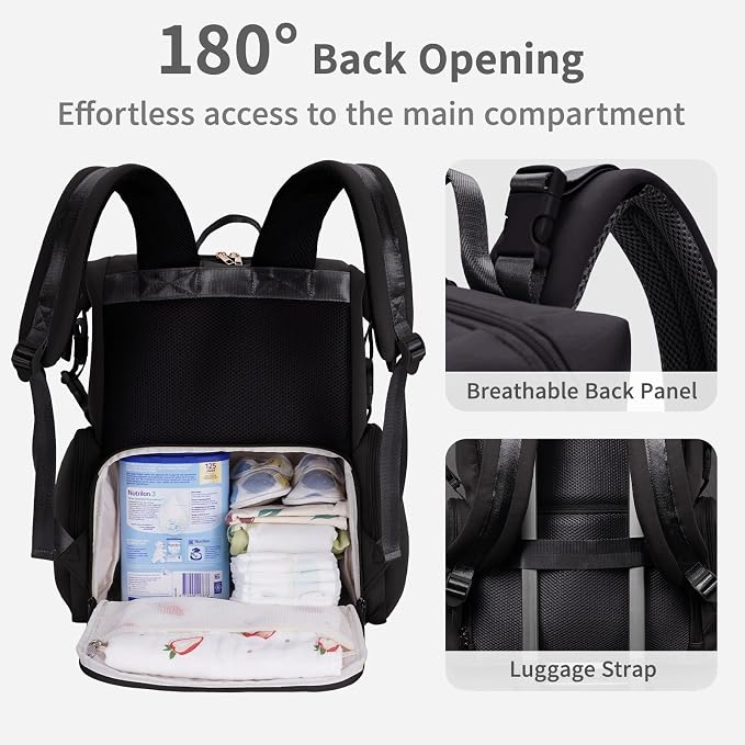 CEI-CEI Neoprene Diaper Bag Backpack Large Newborn Baby Maternity Bags Waterproof Travel Tote for Mom Dad with Insulated Pockets,Changing Pad - Image 4