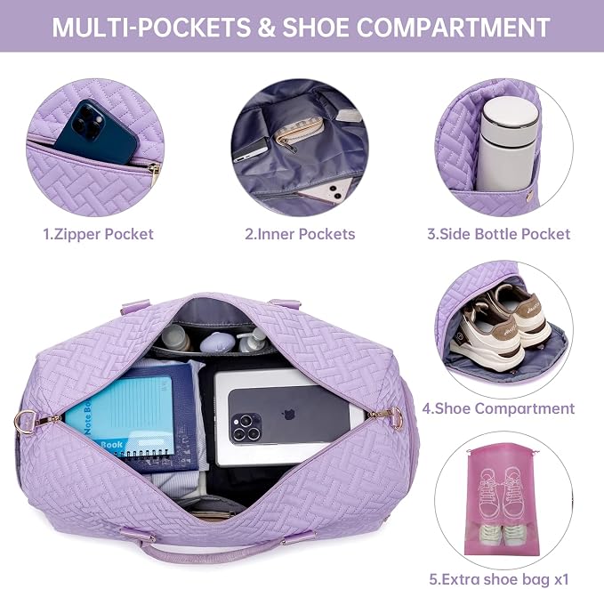 Duffle Bag for Travel, Weekender Bag with Shoe Compartment, Carry On Overnight Bag for Women with Toiletry Bag, Gym Bag with Wet Pocket, Hospital Bags for Labor and Delivery Beige - Image 4
