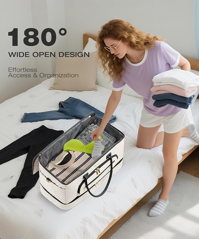 Travel Duffle Bag, Wide Open Large Weekender Bag for Women with Shoe Compartment, Carry on Overnight Bags with Toiletry Bag, Hospital Bag for Women Labor Delivery with Wet Pocket (Beige Black) - Image 3