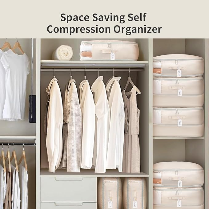 Comforter Storage Bag 66 L - 4 Pack Blanket Storage Organizer Compression Bags, Large Capacity Ultra Space Saving Self Organize for Bedding, Pillow, Duvet, Sheet Storage with Zipper Window - Image 5