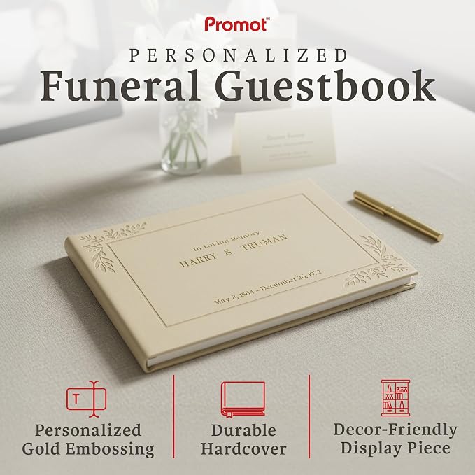 Funeral Guestbook - Guestbook for Funeral Celebration (Gold) | Elegant Memorial Keepsake, Premium Hardcover Construction, Thoughtfully Designed for Services, Lasting Tribute to Loved Ones - Image 2