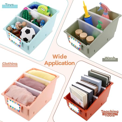 gisgfim 6 Pack Picture Book Bin with Dividers Classroom Library Book Bin Small Plastic Books Holders with Labels for Classroom Library Magazines Storage Organizer 13.5 x 8.75 x 7.75 in(Boho) - Image 6
