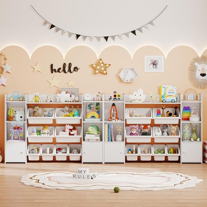 Costzon 56'' Kids Toy Storage Organizer with 8 Removable Bins, 4-Tier Toddler Bookshelf Cubbies, Preschool Children's Montessori Bookshelf w/6 Large Cabinet for Playroom, Daycare, Kids Room, Classroom - Image 5