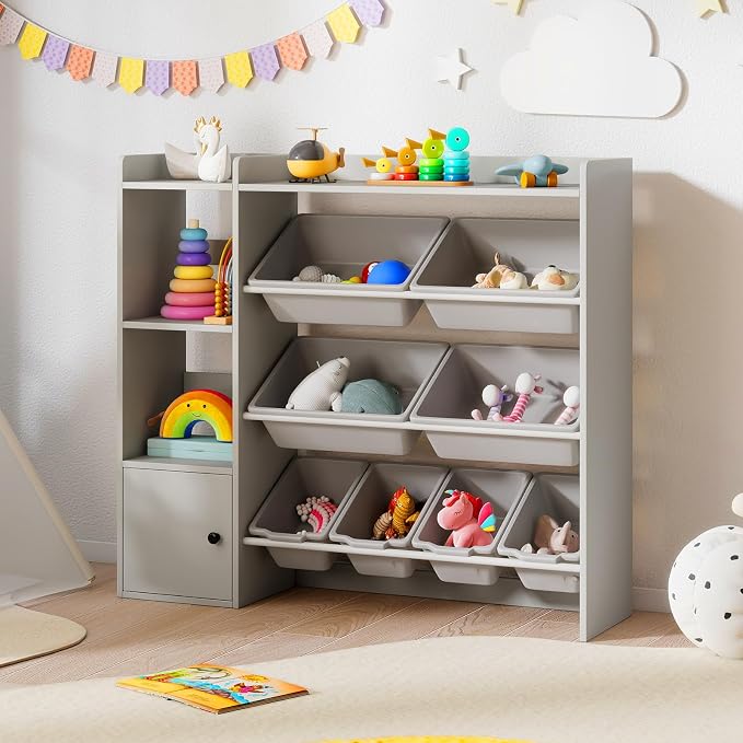 Costzon Kids Toy Storage Organizer w/ 8 Bins, Wooden Toddler Bookcase w/Open Shelves & Cabinet, Multifunctional Toy Storage Cabinet for Kids Room, Nursery & Playroom - Image 8