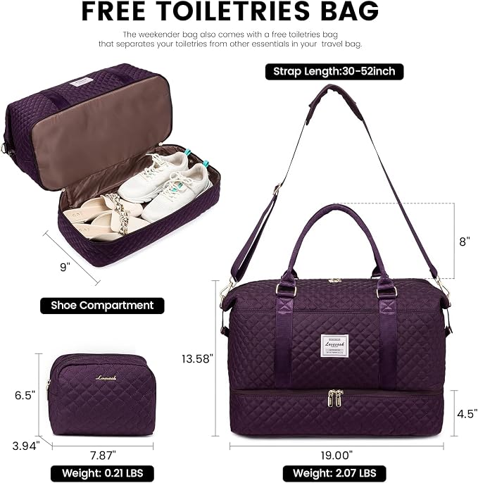 LOVEVOOK Travel Duffle Bag,Weekender Bags for Women with Shoe Compartment，Carry on Overnight Bag with Toiletry Bag,Gym Duffel Bag with Wet Pocket, Hospital Bags for Labor and Delivery - Image 2