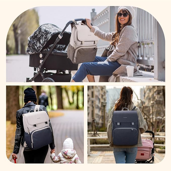 mommore Diaper Bag Backpack Unisex Baby Bag Large Diaper Bag with Changing Pad, Insulated Pockets, Stroller Buckles, Durable Travel Backpack with Luggage Strap - Image 3