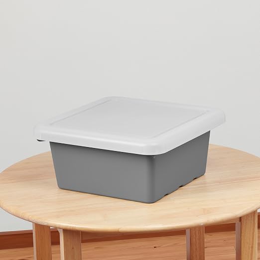 ECR4Kids Stackable Square Bins with Non-Snap Lids, Multipurpose Organization, Grey, 2-Pack - Image 9