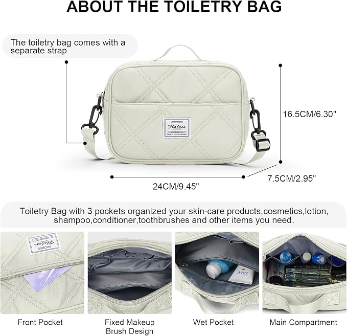 Weekender Bags for Women,Personal Item Travel Bag with Shoes Compartment,Overnight Travel Duffel Bag with Quilted Toiletry Bag,Beige&Brown - Image 5