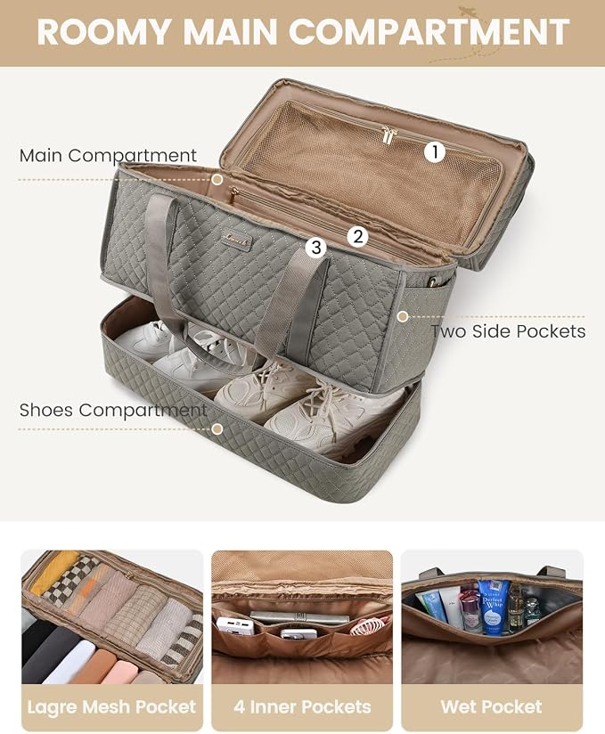 LOVEVOOK Large Travel Duffle Bag, Weekender Bags for Women With Shoe Compartment, Overnight Hospital Bag For Women Labor Delivery, Carry on Bag Personal Item Travel Bag, Yoga Gym Duffel Bag - Image 3