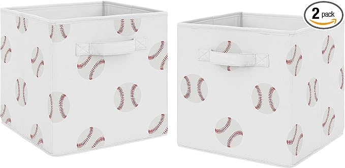 Sweet Jojo Designs Red and White Sports Organizer Storage Bins for Baseball Patch Collection - Set of 2 by SweetJojoDesigns