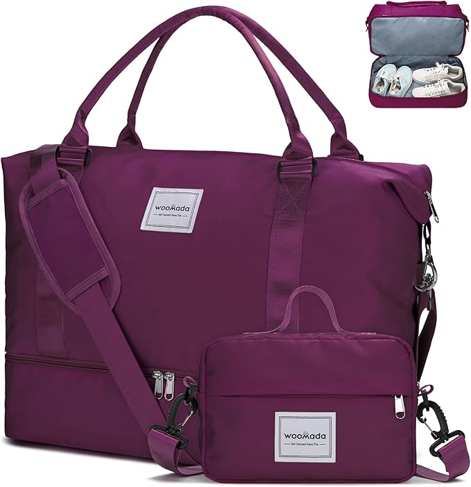 WOOMADA Weekender Overnight Bag for Women, Shoulder Travel Duffel with Shoes Compartment,Gym Bag with Toiletry Bag by WOOMADA
