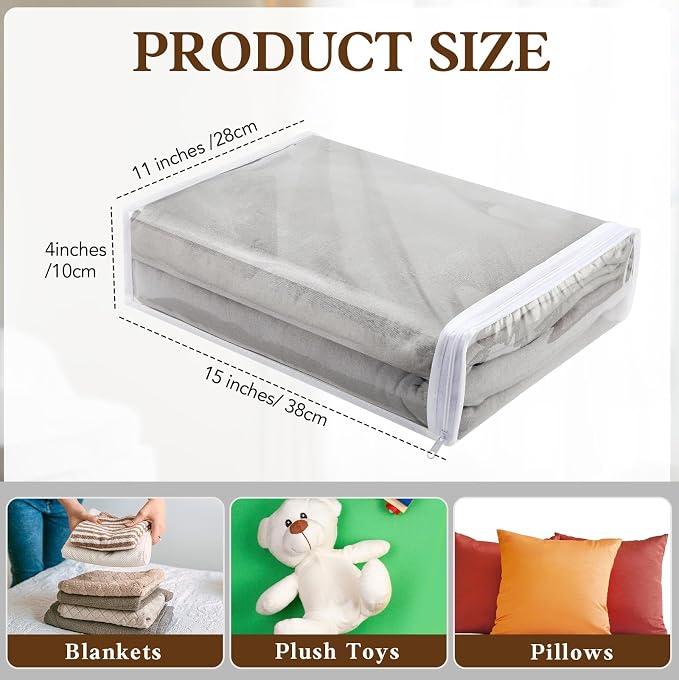 Riakrum 50 Pack Clear Zippered Storage Bags, 15x11x4 inches, Vinyl Plastic Sweater Sheet Organizers Storage Bags, PVC, for Clothes, Sheet, Blankets, Fabrics Organizers (White) - Image 3
