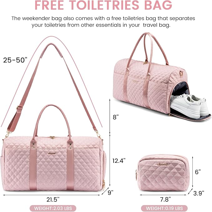 LOVEVOOK Travel Duffle Bag, Weekender Bags for Women with Shoe Compartment, Quilted Carry on Overnight Bag with Toiletry Bag, Hospital Bags for Labor and Delivery, Gym Duffel Bag with Wet Pocket - Image 2