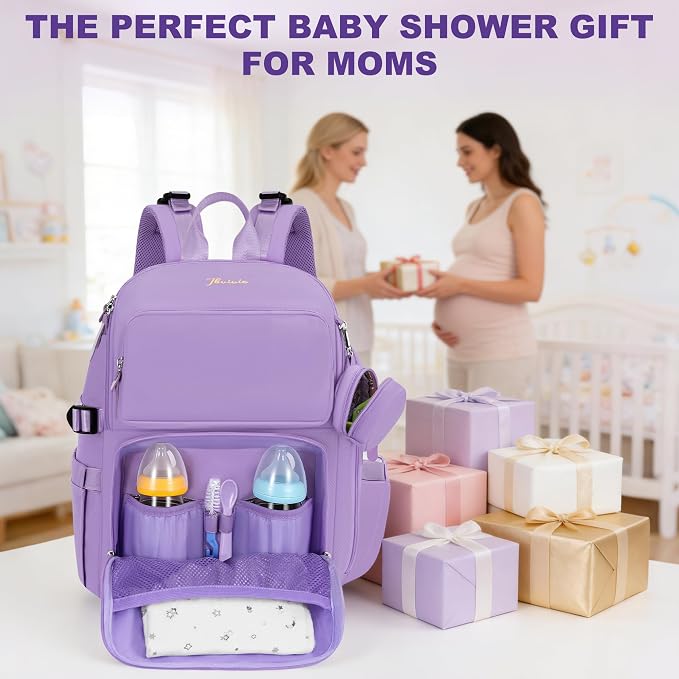 IBVIVIC Diaper Bag Backpack with Portable Changing Pad, Lavender Purple | Multifunctional Baby Bag for Mom Dad, Large Capacity, Stroller Straps, Insulated Bottle Pockets & Pacifier Case - Image 9