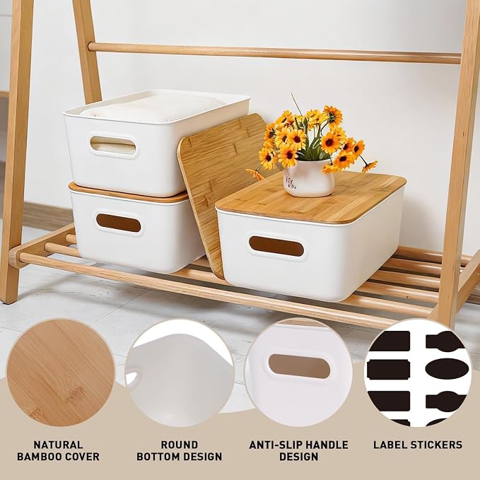 Citylife Storage Bins with Bamboo Lids 16QT Plastic Storage Containers Stackable Organizer Boxes with Handle for Desk Snacks, Toys, 2 PCS, 15" L x 10.6" W x5.8 H - Image 4