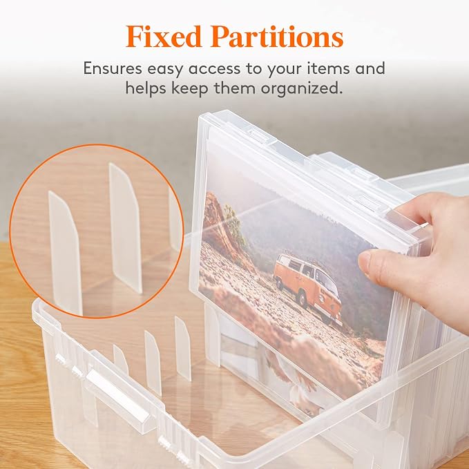 Lifewit Photo Storage Box 5x7 Photo Case, 9 Inner Photo Keeper, Clear Photo Boxes Storage,Stackable Craft Organizer for Art Supply, Office, 4 Pack - Image 8