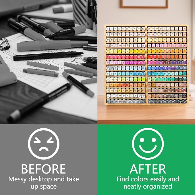 Bamboo Marker Organizer Markers 280pcs Markers Pen Holder Art Supply Pencil Storage Organizer with 28 Compartments All-in-One Marker Storage for Office Home (Holds up to 280pcs Markers) - Image 4