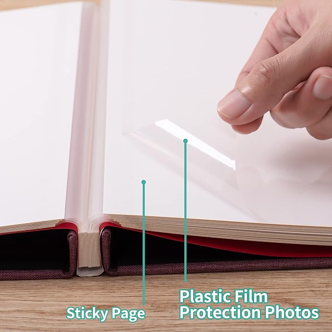 Large Photo Album Self Adhesive 4x6 8x10 10x12 13"x12.8" Magnetic Scrapbook Album 12.6"x11" Inch 60 Sticky Pages Linen Cover DIY Photo Album with A Metallic Pen and DIY Stickers(Purple) - Image 4