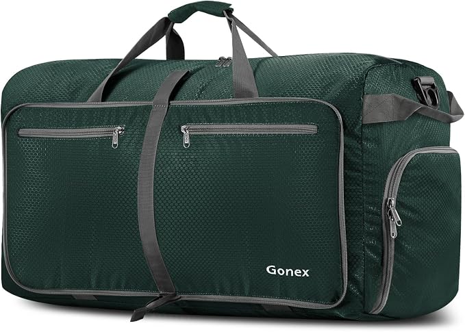 Gonex 100L Foldable Travel Duffle Bag with Shoe Compartment, Lightweight | 210D Nylon, Water-Repellent, Folds Compact, Multiple Pockets, Luggage Sleeve,Family Travel & Camping, Blackish Green by Gonex