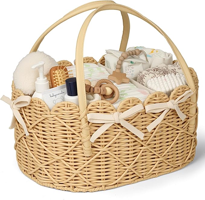 Baby Diaper Caddy Organizer, Handwoven Nursery Basket (Natural Light, XXL) | Changing Table Organizer Natural Water Hyacinth Storage Basket for Nursery Bathroom Kitchen Shelves Office - Image 9