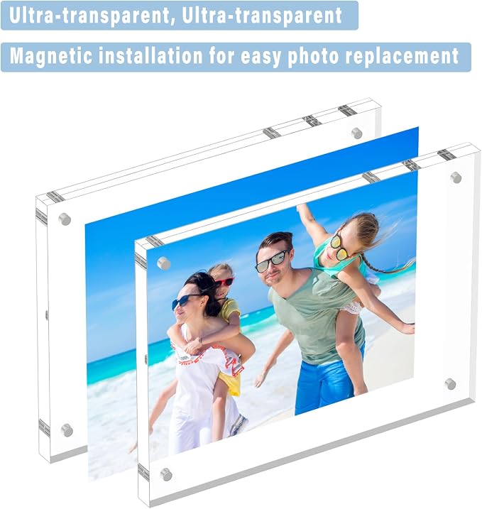 HELPLEX Acrylic Frame, 5 Pack 6x8 Acrylic Picture Frames, 24mm Thicker Frameless Clear Double Sided Magnetic Frame, Free Standing Desktop Display - Image 2