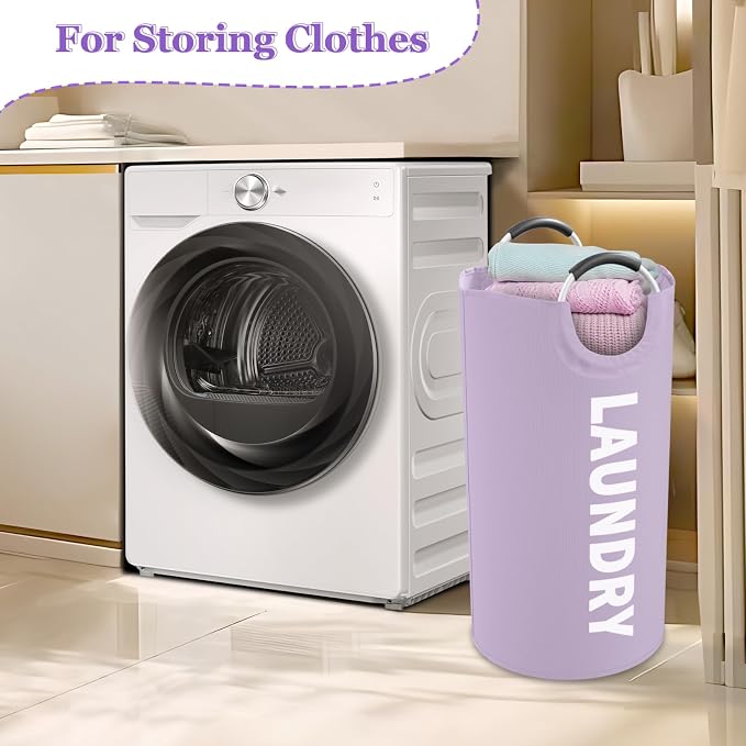 95L Folding Laundry Basket, Large Laundry Hamper with Handles, Portable Dirty Clothes Hamper, Independent Storgae Basket for Bathroom, Living Room, Dorm, Purple - Image 8